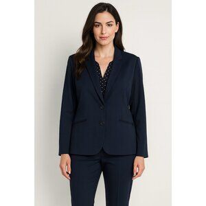 CHICOS jacket blazer knit stretch two button business career navy blue XL 3